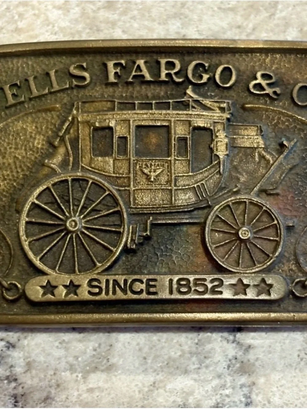 Wells Fargo & Co Vintage 1973 Stagecoach Brass Belt Buckle Number 195 of Series
